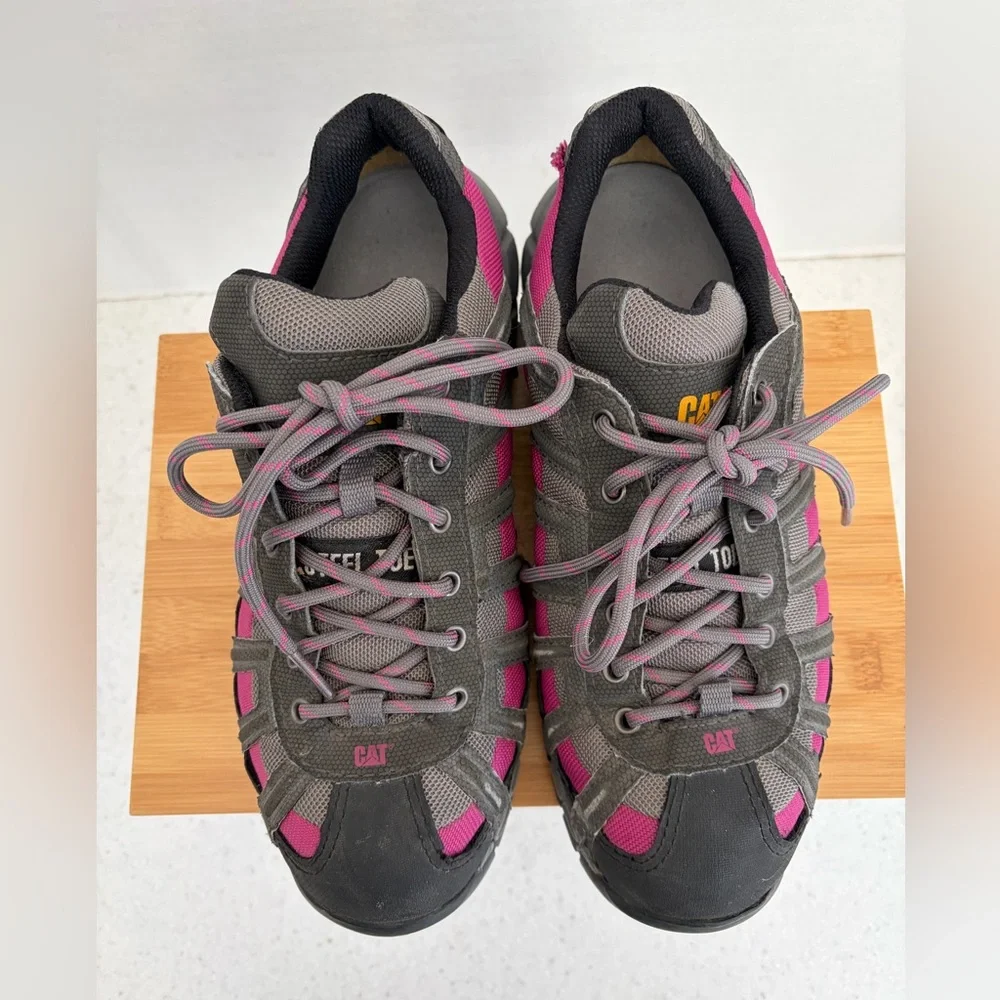 CAT Women's 7.5 W Steel Toe Work Shoes Pink / Gray. Slip resistant.